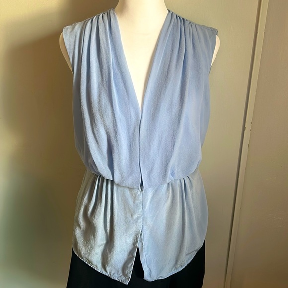 French Connection Feminine Cowl Neck Overlay Sleeveless Peplum Silk Blouse - Picture 2 of 11